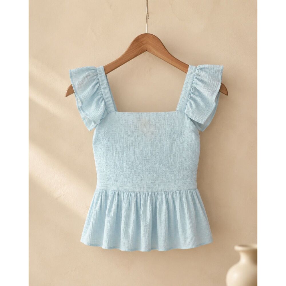 Mi Ami Light Blue Smocked Ruffle Romper Size Large